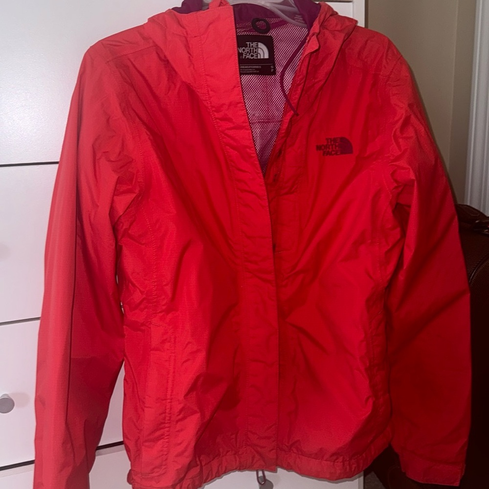 North face red rain jacket zip up hooded
